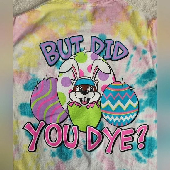 BUCEE'S EASTER BUNNY TIE DYE TSHIRT "BUT DID YOU DYE" GRAPHIC ON BACK - Picture 4 of 4